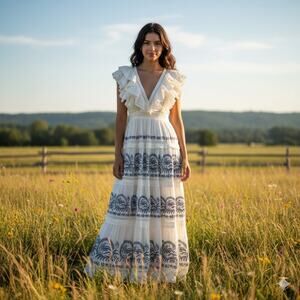 Ulla Johnson Marjorie Embroidered Tiered Ruffle Maxi Dress Gown White Size 2 NWT
